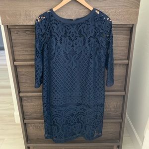 LOFT navy blue lace overlay sheath dress, sz. 2
